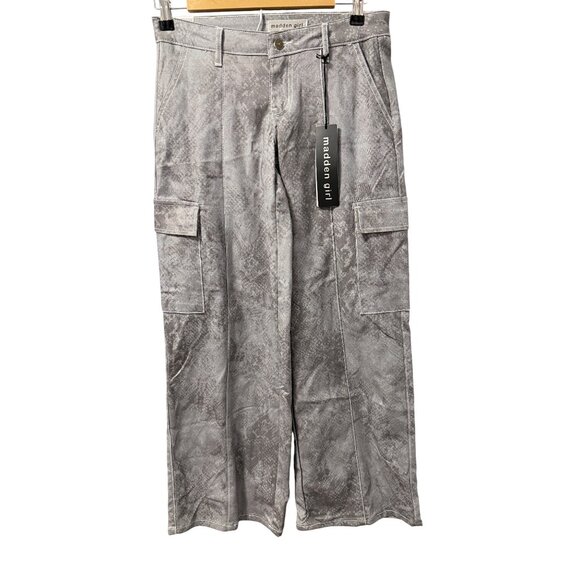 Madden Girl Distressed Gray Cargo Pants Junior Sz 1 Loose Fit Snake Print Textur - Picture 2 of 10